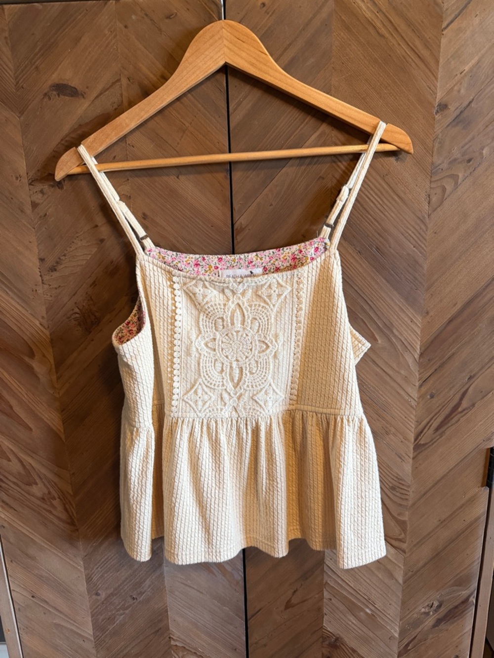 Anthropologie Cream Crochet-Front Peplum Cami